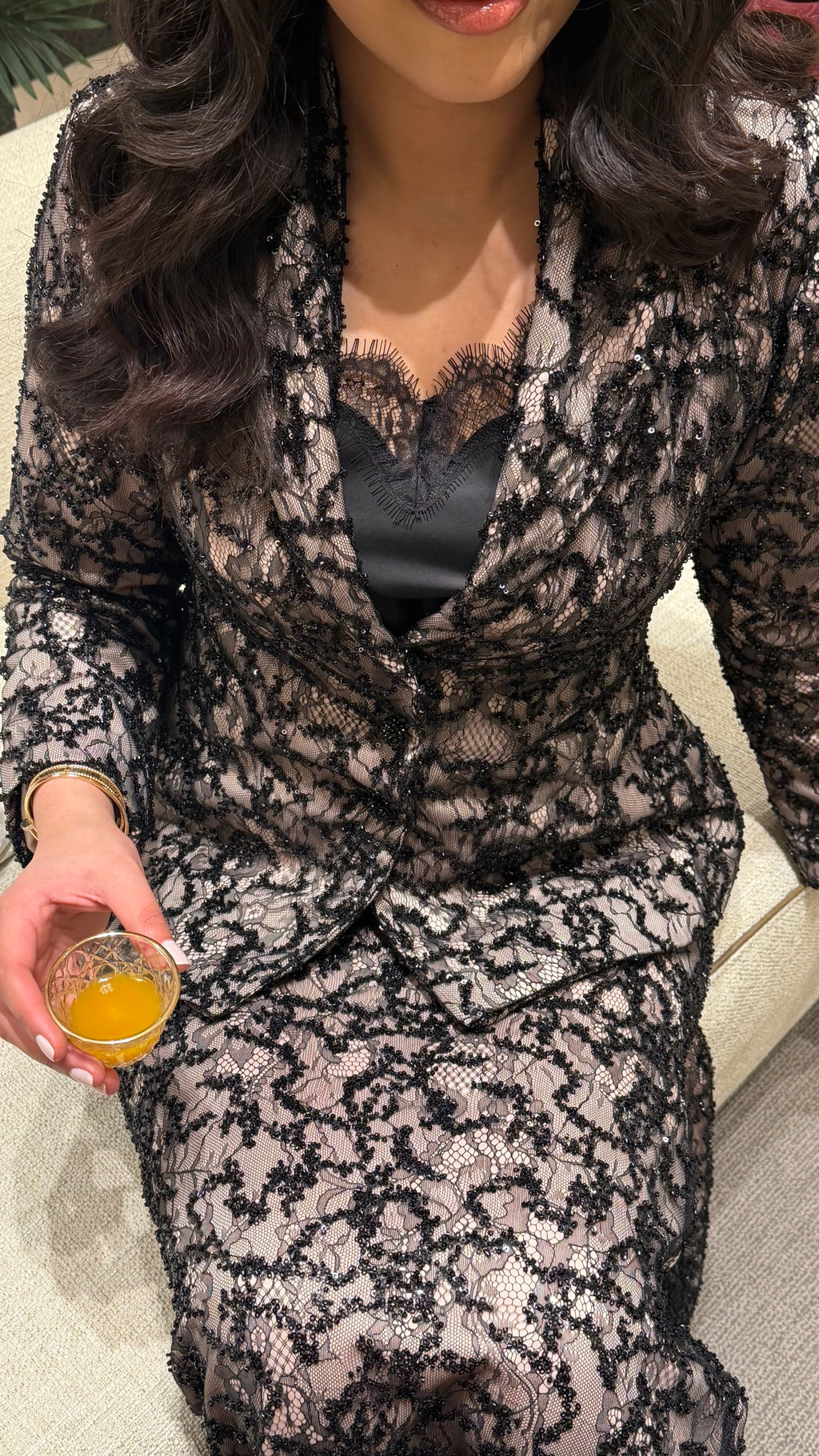 Black Embellished Lace Two-Piece Set