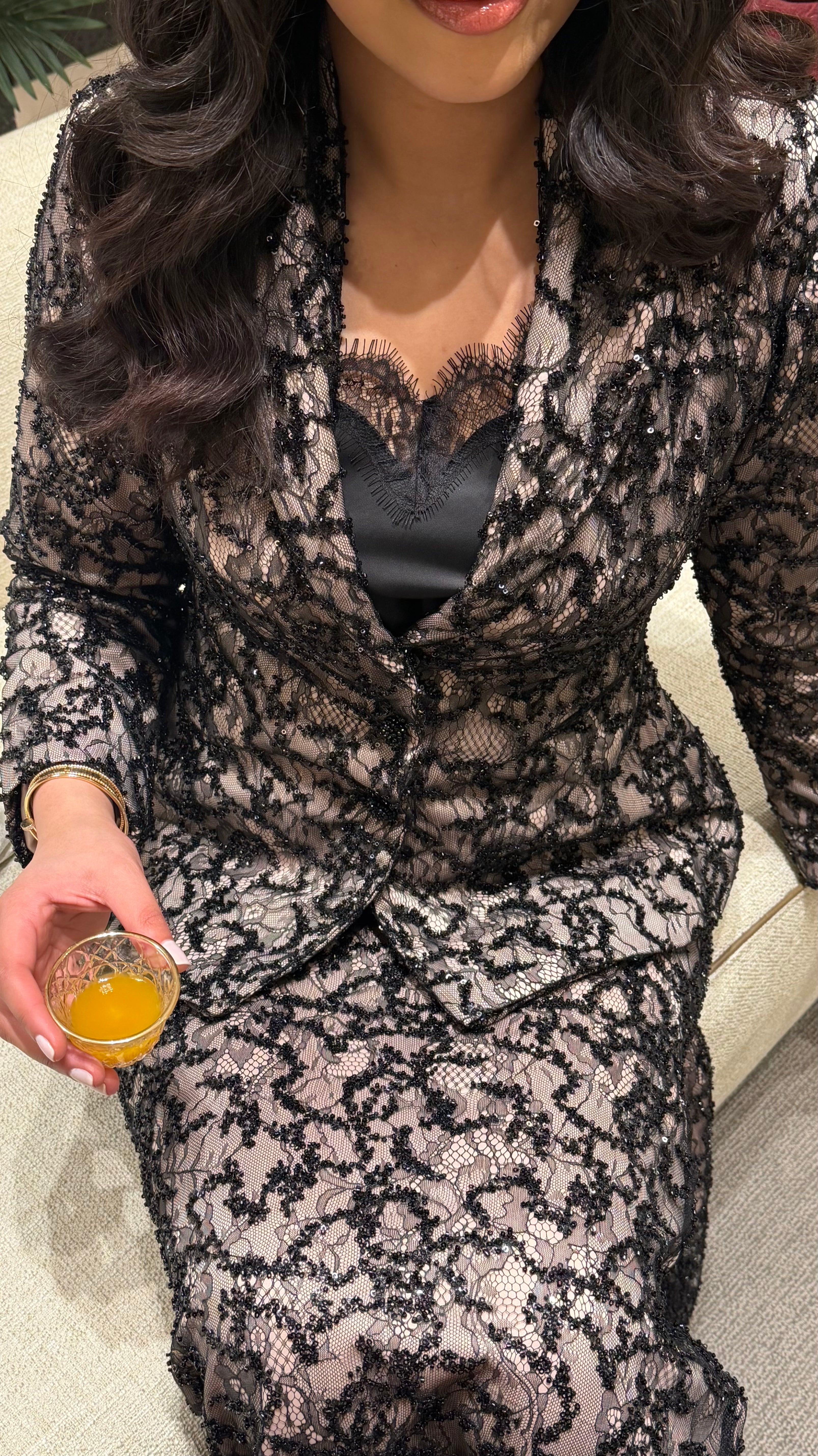 Black Embellished Lace Two-Piece Set
